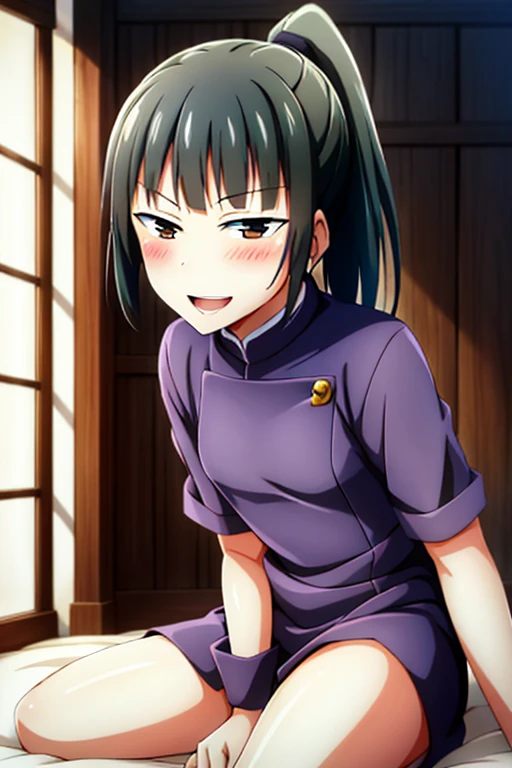 ((highest quality)), ((masterpiece)), (be familiar with), Perfect Face, indoor, Bedroom, Watching the audience,
One woman, Zenyuan Maki,
Open Mouth, Ecstatic expression, blush, smile,
Small breasts, Flat Chest, Young Girl, , , Girl,
Long Hair, ponytail,
Leg spread,