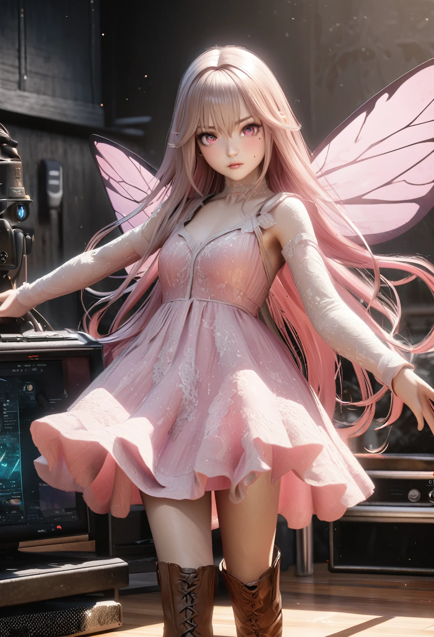 masterpiece,highest quality, Very detailed, High resolution, expensive resolution, High resolution, 4K, 8k, unity 8k wallpaper, Very detailed CG, masterpiece, Realistic, 2D, 3D, Beautiful details, depth, Fine texture , highest quality: 1.3, Fully focused, Crispy.skin, .he,
Very cute anime girl 、Cowboy Styleの衣装、Cowboy hat、Cowboy boots テキカン 荒野、Pink semi-long hair wearing expensive , One Girl、alone, Pink semi-long hair, Cowboy Style、Cowboy hat、Long sword、duel、Cowboy boots、computer、disk、Mole under the eye, looking at the viewer , expensive , blush, Mole, Lips parted, hair ornaments, heart, Pink Eyes, Chokeranime.A little fairy in a big teacup is eating a sugar cube。Lined with sugar cubes、Square sugar cubes、Square white sugar cubes、Fairy in a big teacup(Wearing fairy wings of lace material:1.5)