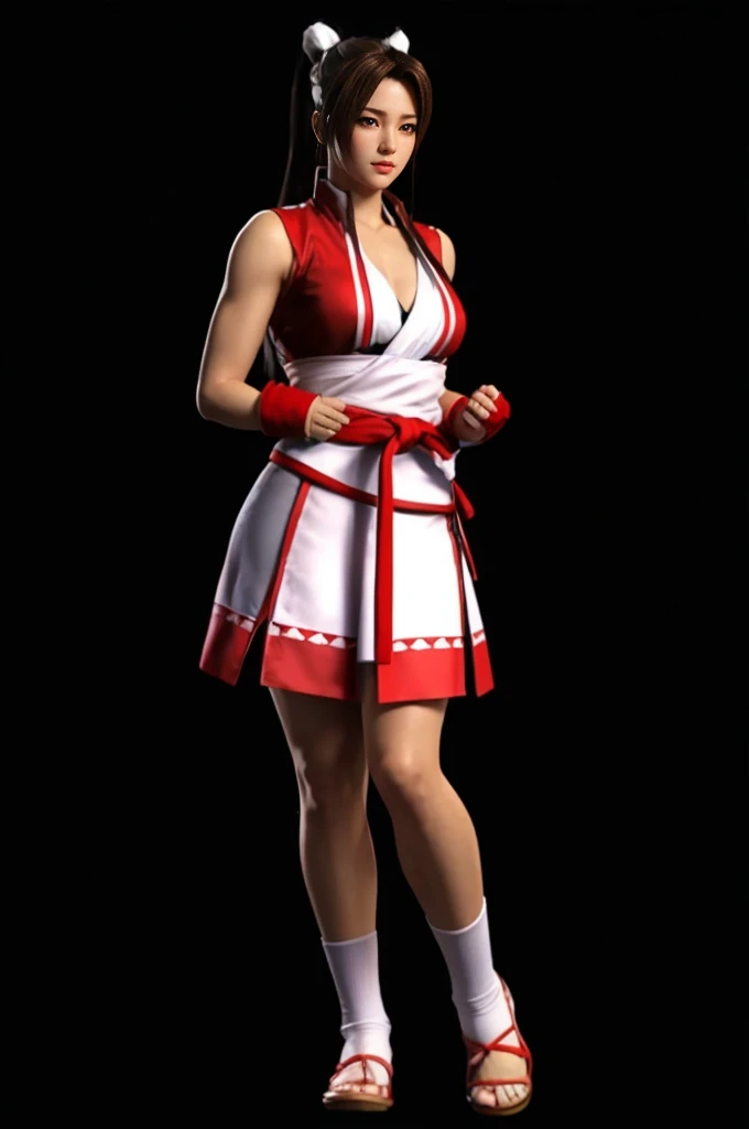 "Mai Shiranui", (best quality,ultra-detailed),(Realistic:1.37), beautiful and detailed face, Ultra-realistic texture, delicate face, athletic body, 4k ultra-HD.