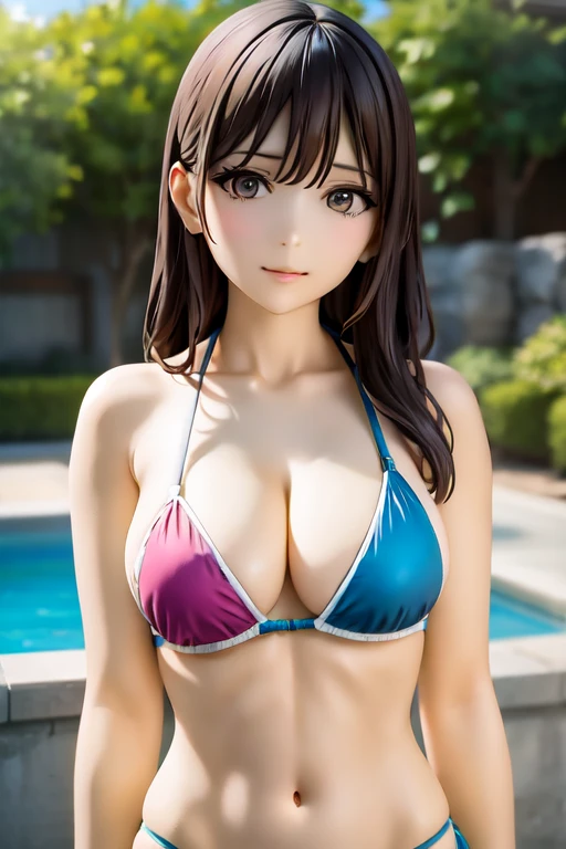 a woman in a  top and panties posing on a balcony, cute , sling , in , yasumoto oka, blue , young pretty gravure idol, by Kinichiro Ishikawa, Yoshitomo Nara, young skinny gravure idol, wearing two - piece swimsuit, young sensual gravure idol, gorgeous  model