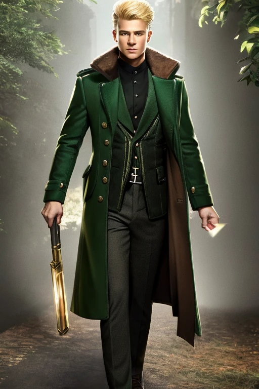 (best quality,highres:1.2),ultra-detailed,realistic:1.37,homem,,1.8 meters tall,short blond hair,green eyes,long green coat

Explanation:
- (best quality,highres:1.2): This indicates that we want a high-quality image with a resolution of at least 4k or 8k.
- ultra-detailed: We want the details in the image to be extremely clear and well-defined.
- realistic: We want the image to look as close to real life as possible.
- homem: The main subject of the image is a man.
- 15 years old specifically 15 years old, implying aouthful appearance.
- 1.8 meters tall: The man's height is 1.8 meters, which adds a sense of stature and presence.
- short blond hair: The man has short hair that is blond in color.
- green eyes: The man has striking green eyes, which adds a unique feature to his appearance.
- long green coat: The man is wearing a long coat that is green in color, adding a sense of style and fashion.

Note: The prompt assumes that the image focuses on the described man, with additional details such as facial features, clothing, and overall style.