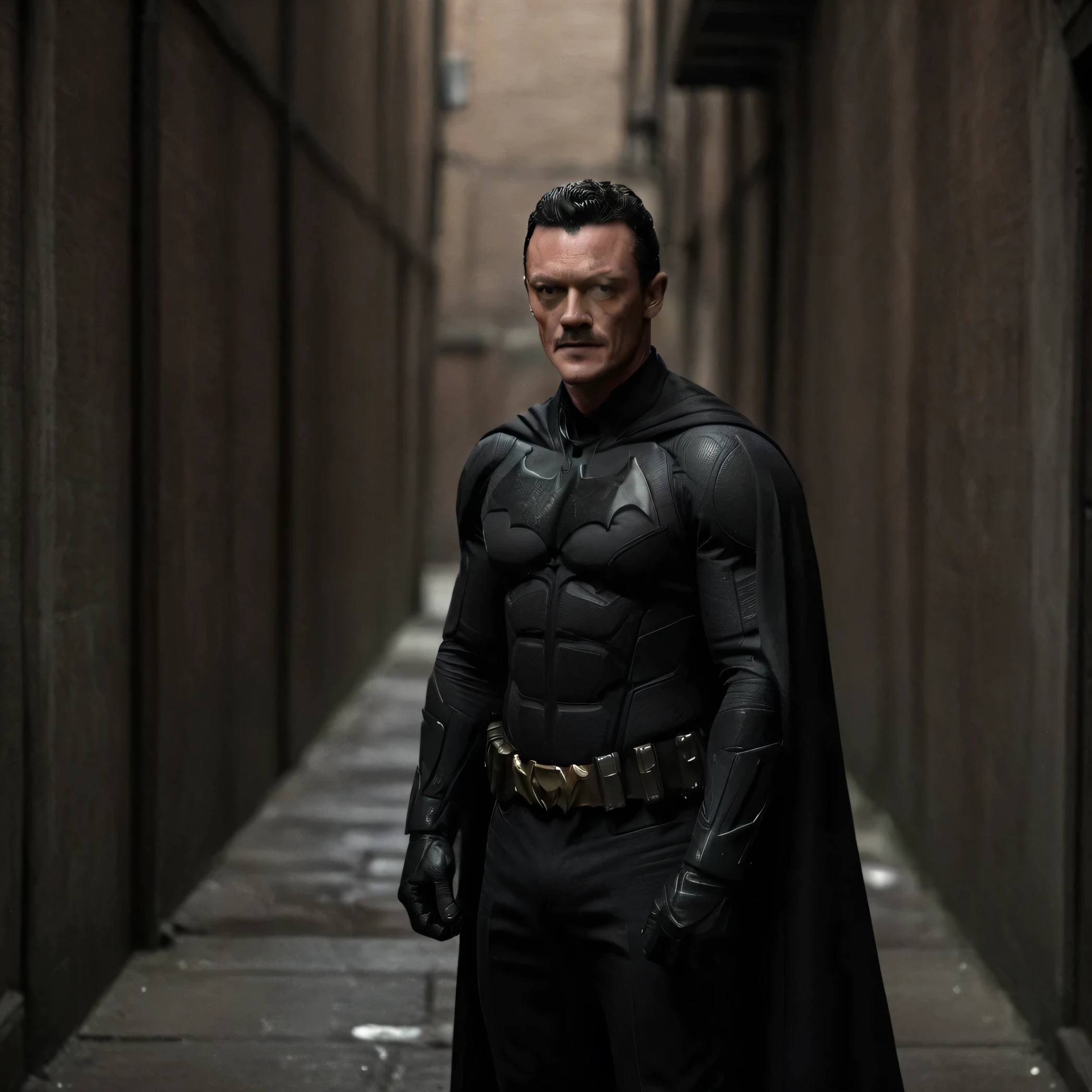 luke evans as batman in an alley, low key