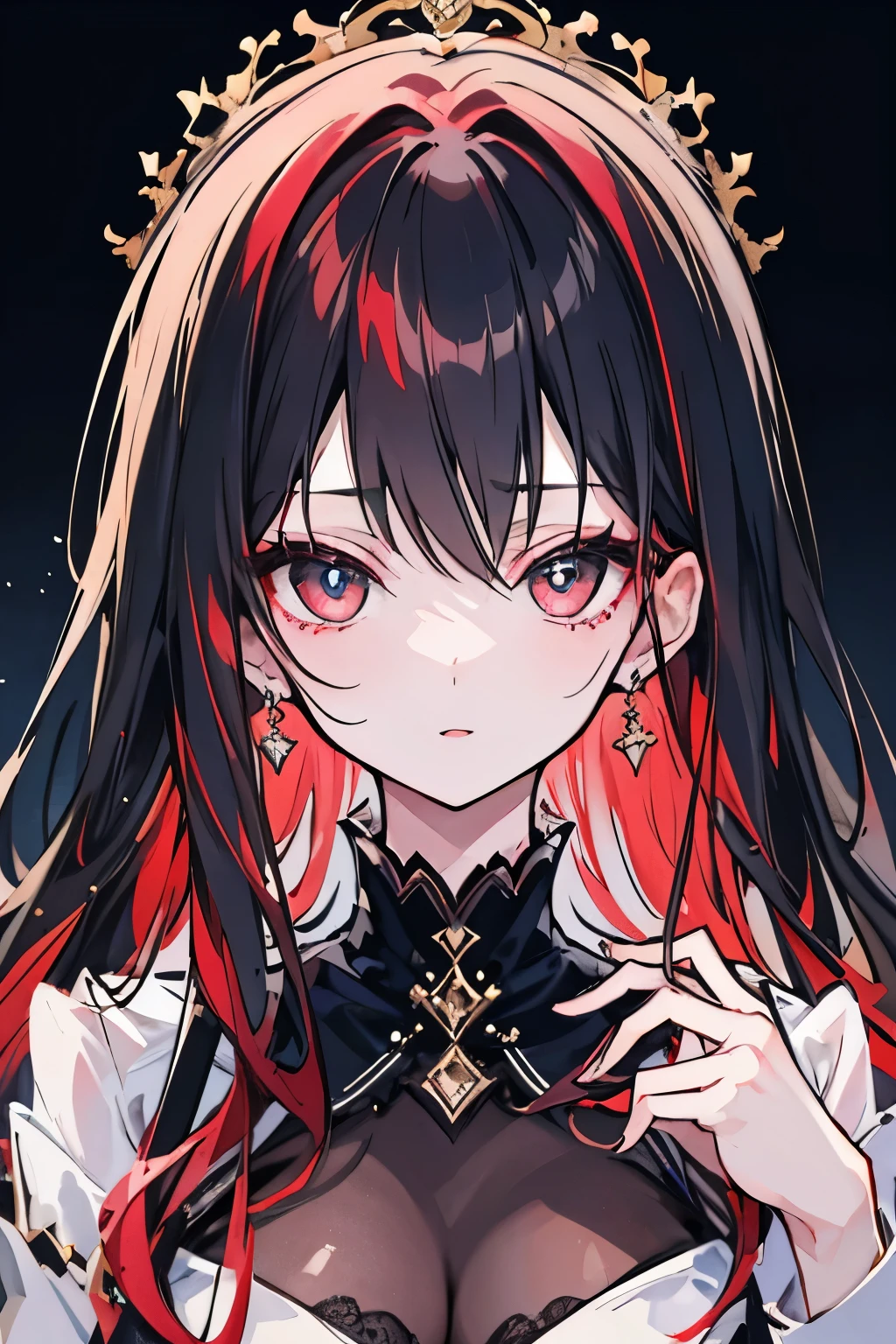 ((highest quality)), ((masterpiece)), (detailed), Perfect Face、Black suit、Black hair girl、Red hair tip