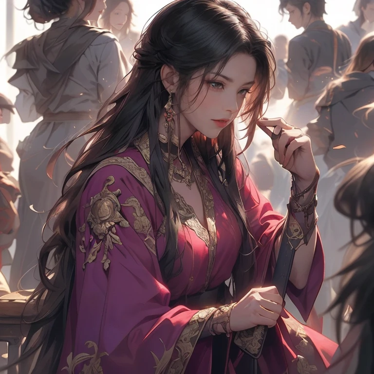 Game art,The best picture quality,Highest resolution,8K,(A bust photograph),(Portrait from bust:1.5),(Head close-up),(Rule of thirds),Unreal Engine 5 rendering works, (The Girl of the Future),(Female Warrior),
20-year-old girl,(The warrior in ancient China),An eye rich in detail,purple irises,Elegant and noble,indifferent,(Brave),
(The costume of Chinese swordsman elements,Costumes of ancient Chinese characters,A random pattern of clothing,Ribbon,Joint Armor,Rich dress details,)Chinese Characters,Fantasy style,
Photo poses,Field background,Movie lights,Ray tracing,Game CG,((3D Unreal Engine)),oc rendering reflection pattern