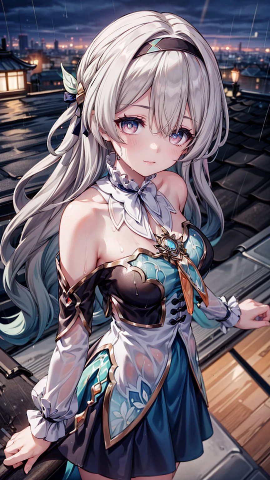 (((masterpiece))), (((best quality))), ((ultra-detailed)), (illustration), ((an extremely delicate and beautiful)),extremely detailed cg unity 8k wallpaper,(add_detail:1),emphasizing beautiful body lines,{{{{{long silver hair}}}}},dark Valkyrie girl,dark Valkyrie,  smile,blue would,
Small breasts, highlighter painting blue tattoo on body,highlighter painting blue tattoo on face,hime cutblunt bangs long hair,beautiful detailed hair,white hair,girl praying in the center of a palace, long silver hair, reflective hair, blue eyes, eyes shining like gems ,There are many swords suspended around, from the front, ,object refraction, ergonomics, correct
eyes are glowing blue,pale skin:1.6,wet oily skin,dark corruption,,OuterWorldAI,insanevoid, glowing eyes, extra eyes, horror \(theme\),upper body