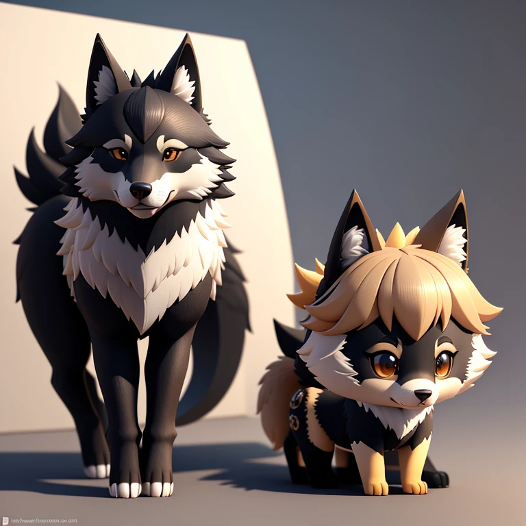 (Wolf), Full body, with black and beige,
Cute and detailed digital art,
Lovely digital painting,
Cute character, 3D, Rendering,
3D cartoon character,
Adorable digital art,
Cute character,
4k fesolution,
Higly detailed character design,