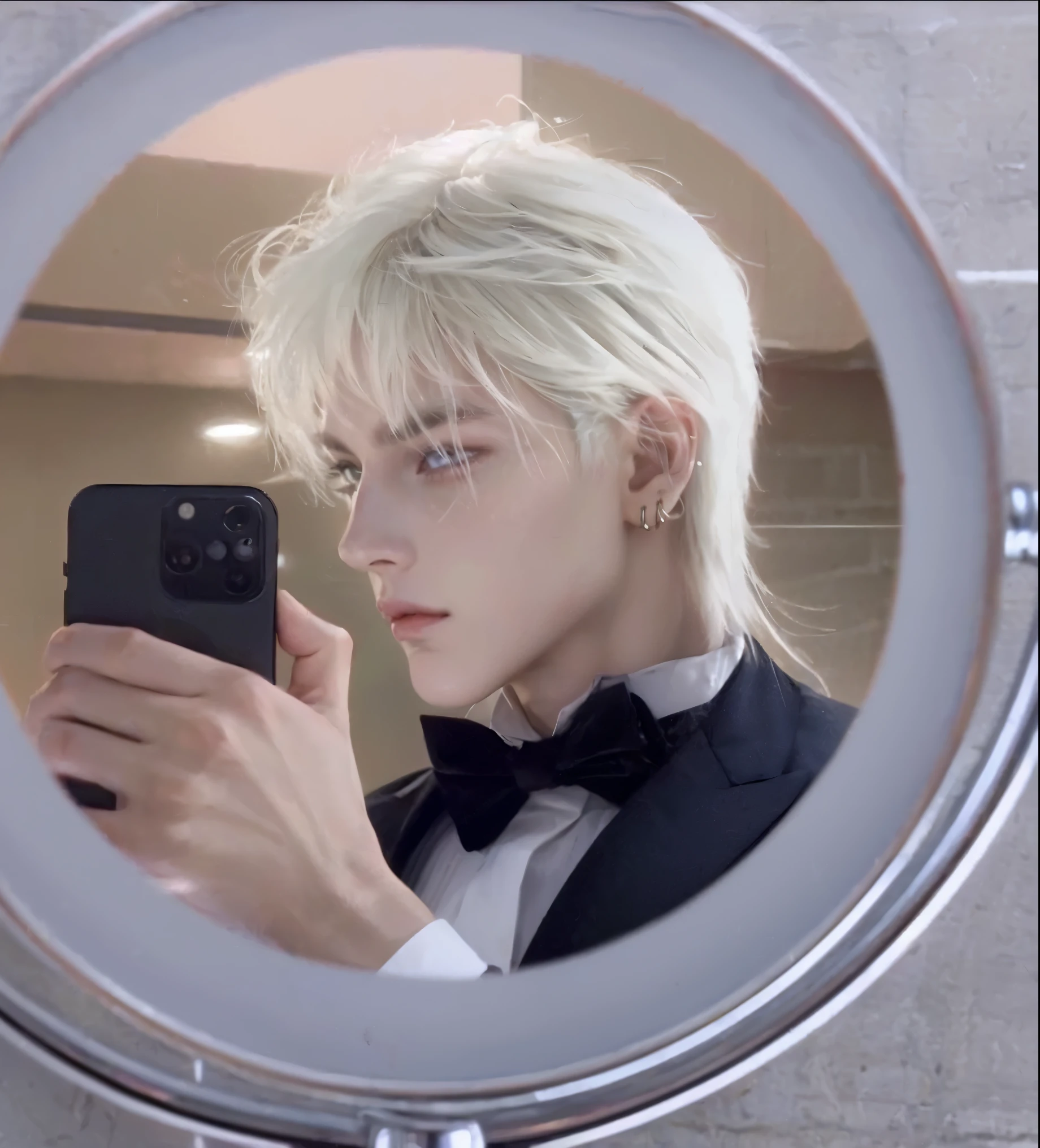 (best quality,4k,8k,highres,masterpiece:1.2),ultra-detailed,(realistic,photorealistic,photo-realistic:1.37),a handsome boy with perfect facial features, stylish short haircut, beautiful expressive eyes, luscious lips, dreamy gaze, flawless skin, high cheekbones, slim face, and a well-defined jawline,vibrant color palette, playful lighting, fashionable streetwear outfit with trendy accessories, trendy glasses, smartphone in hand, posing confidently with a carefree attitude, urban background with colorful graffiti and bustling city streets.