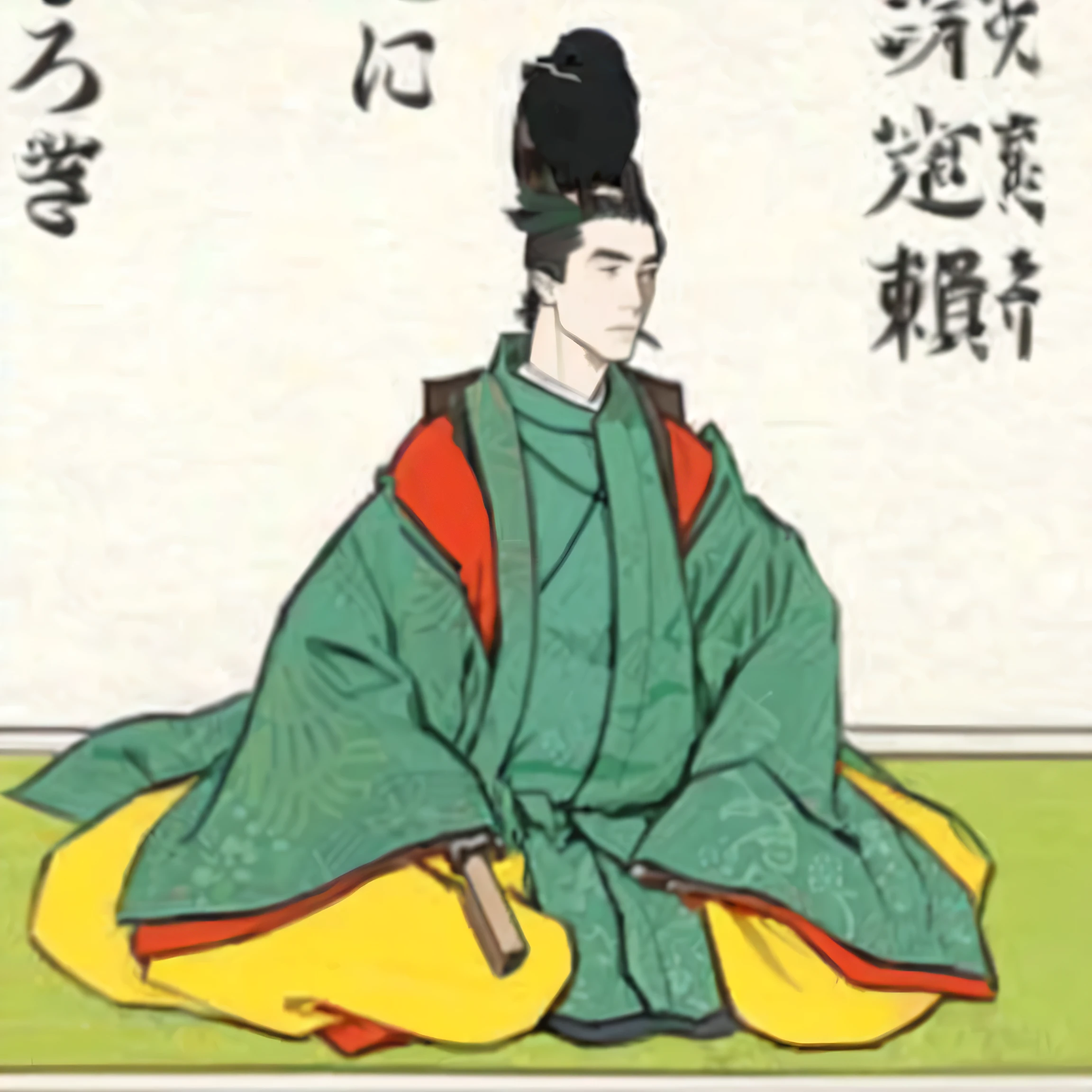 Heian period,Wearing a crow hat,Man in green hunting suit
