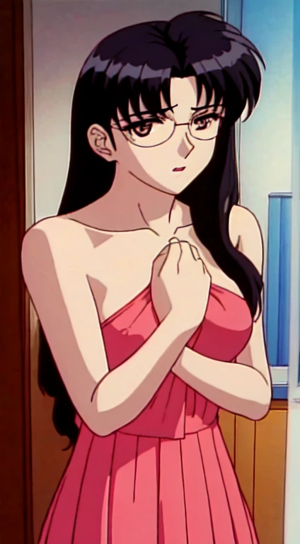 masterpiece, Best Quality, Anime screenshots, Photos near Kikyo, 1 girl, solaminte, Are standing, Brown eyes, Long Hair, red hakama and white kimono, Looking_in_Viewer, Expressionless, Excellent_body, ((Antecedintes del pueblo:1.0))
