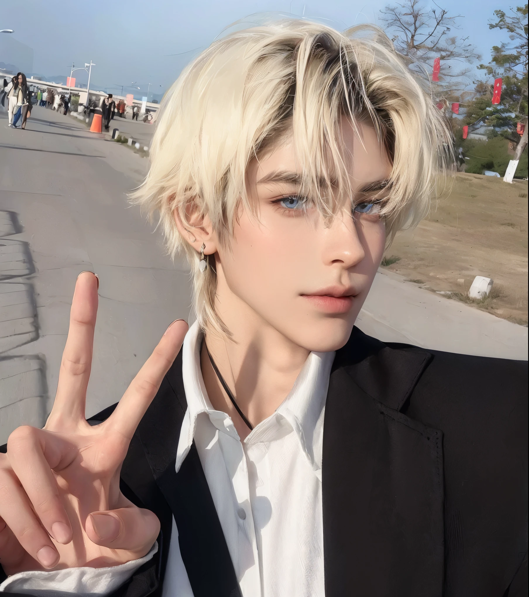 (best quality,4k,8k,highres,masterpiece:1.2),ultra-detailed,(realistic,photorealistic,photo-realistic:1.37),a handsome boy with perfect facial features, stylish short haircut, beautiful expressive eyes, luscious lips, dreamy gaze, flawless skin, high cheekbones, slim face, and a well-defined jawline,vibrant color palette, playful lighting, fashionable streetwear outfit with trendy accessories, trendy glasses, smartphone in hand, posing confidently with a carefree attitude, urban background with colorful graffiti and bustling city streets.