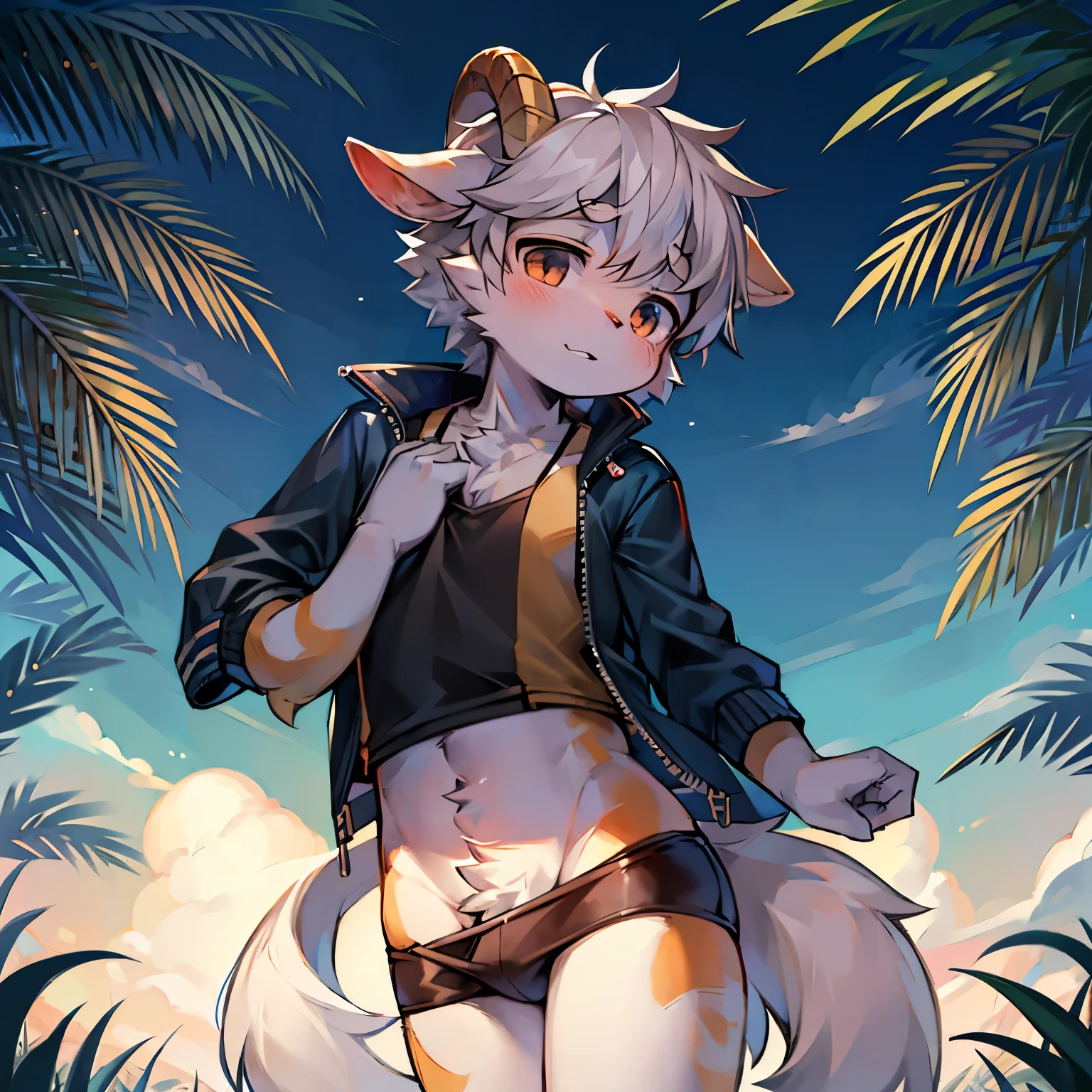 Goat Boy,furry men,Sickly,Cute appearance,Short stature,Characteristics of three-year-old boy,Summer short sleeves with jacket,underwear