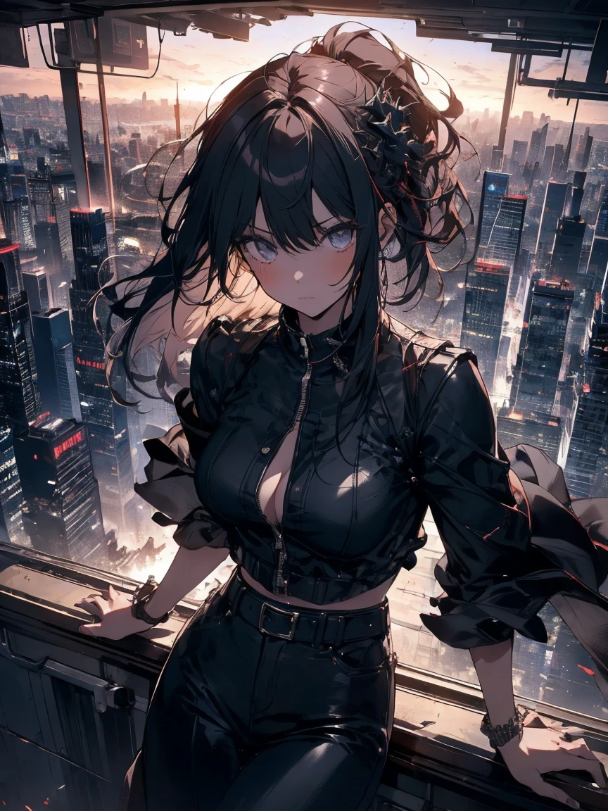 Absurd, High resolution, Very detailed, (One Girl:1.3),Remains、 Complex architecture, break , Creating a destructive image of the devil, It has horrible features, Dark Power, A desire for chaos and destruction. break , Capture unique and diverse perspectives, Curved perspective. break , Add rooftop views to your cityscape, Panoramic cityscape,