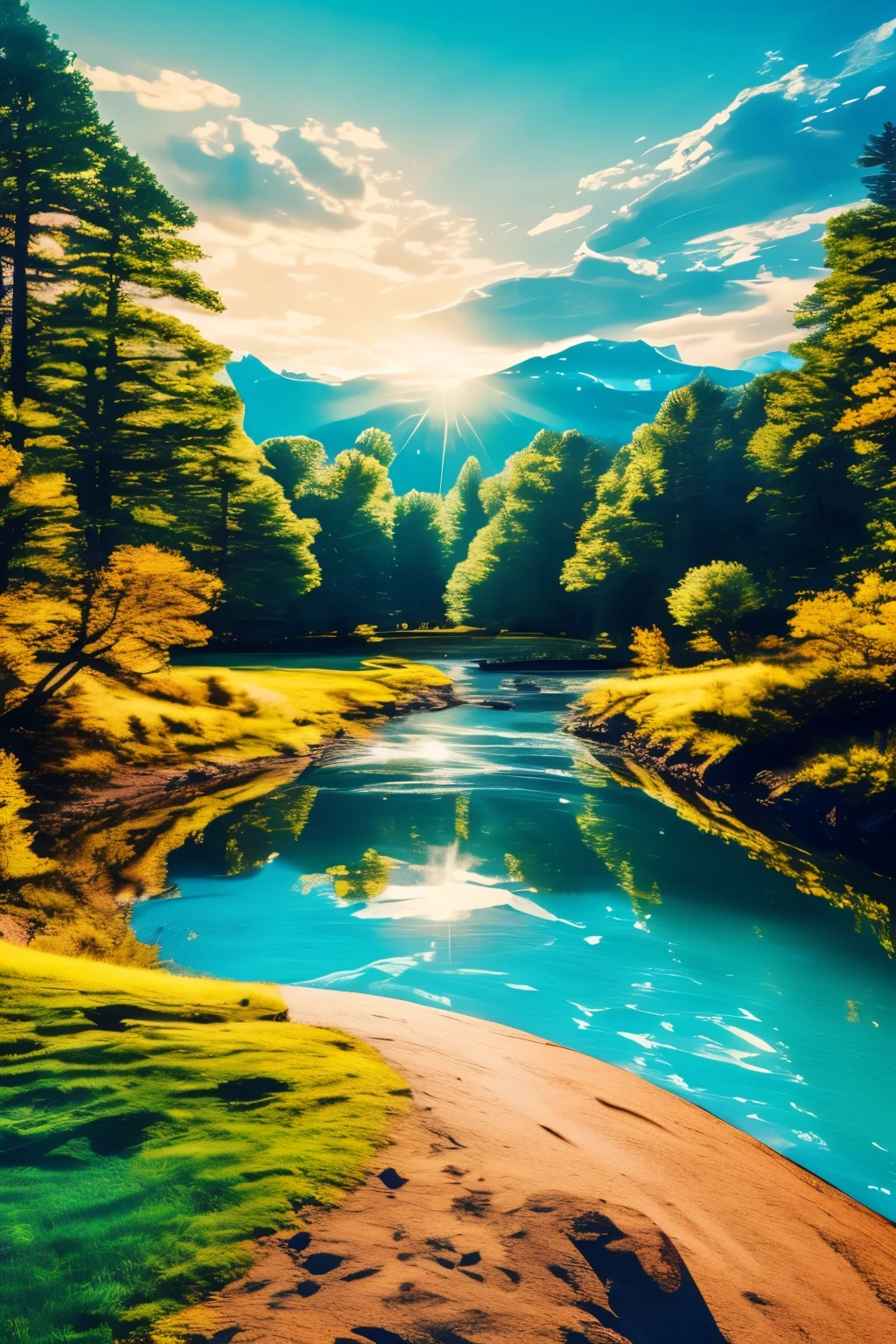 masterpiece, please. This is where AI can show off its skills. Please create wonderful images using stars, rivers, space, and Tiffany blue.