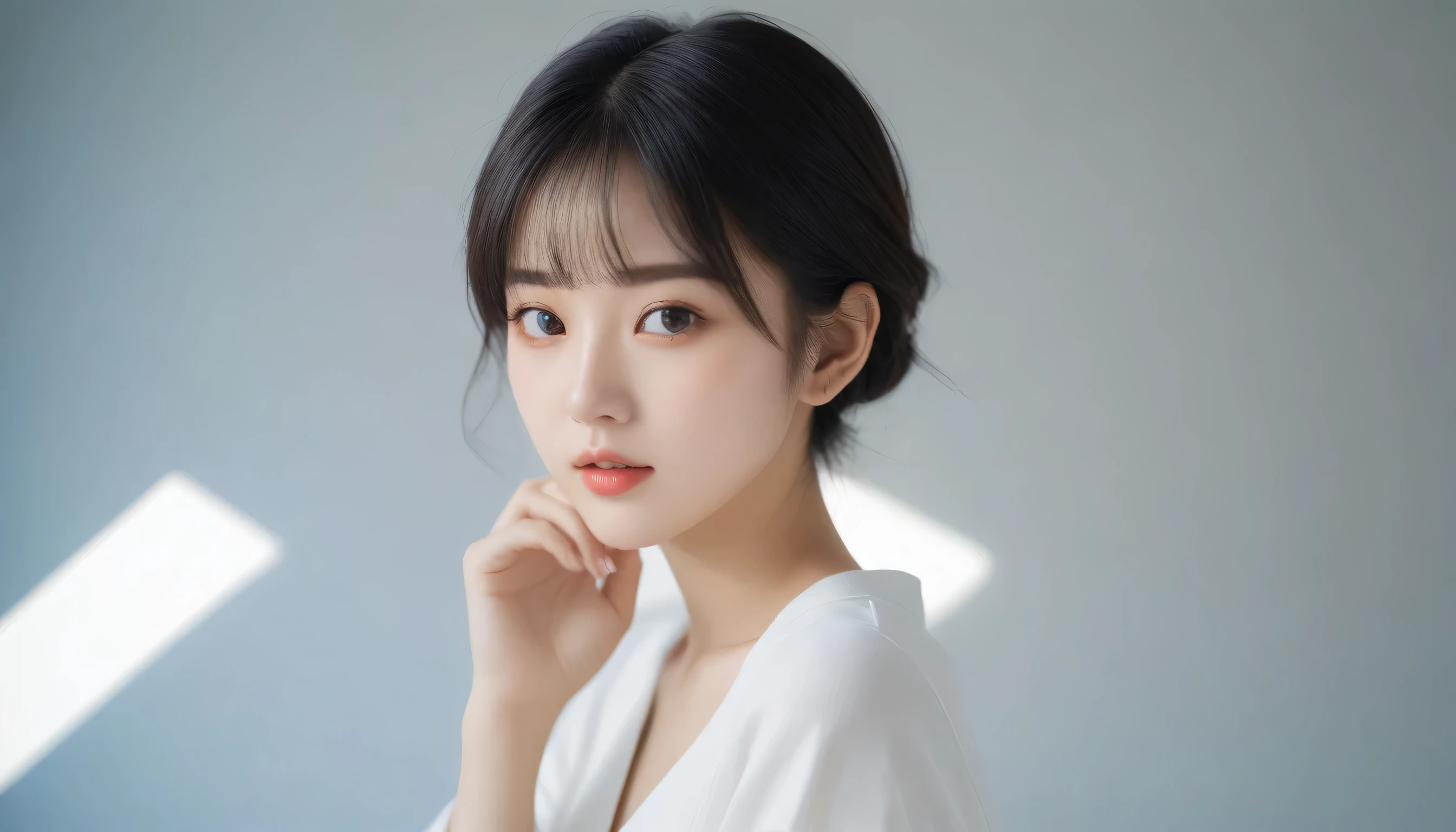 8K, Ultra-high resolution, highest quality, masterpiece, Surreal, photograph, 1 girl, (16 years old:1.3), cute girl, cute face, Beautiful eyes in every detail, masterpiece, Sexy pose,Bold composition,Japanese Sexy Actress,cute,Japanese,Short black hair,The best smile,Low position,Low - Angle,Blur the background,Natural light , (((whole body))),、super cute super model、Please look closely at the camera 、Vivid details、detailed、Surreal、Light and shadow,Strong light,Fashion magazine cover,Thin lips