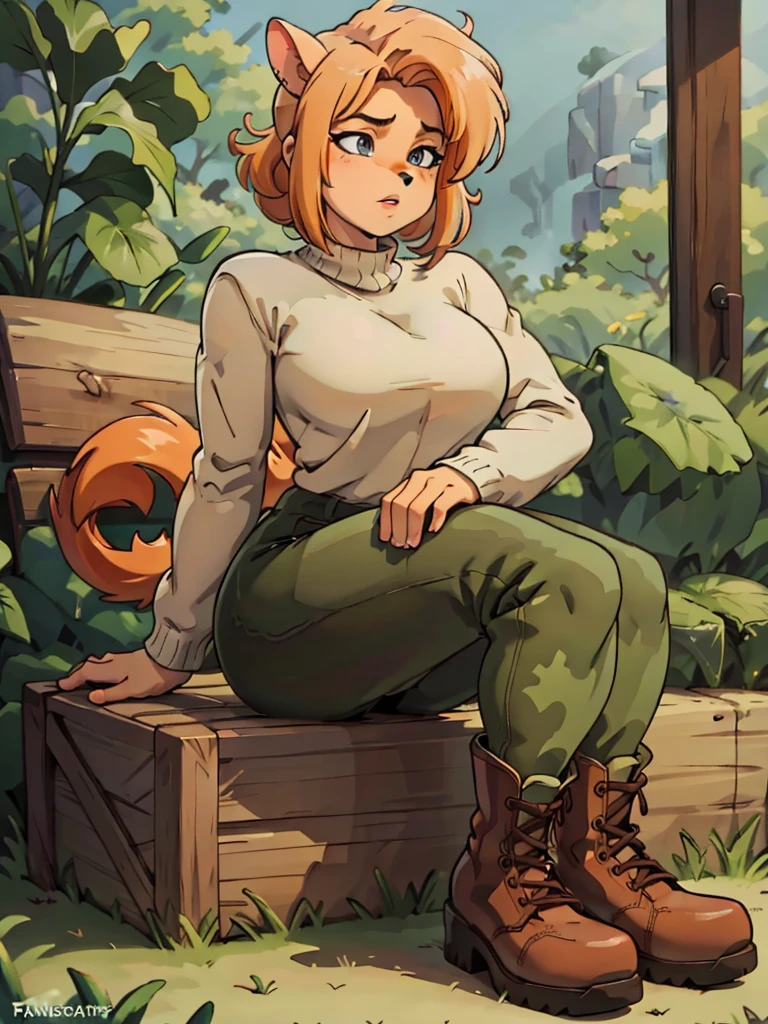 (best quality,4k,highres),ultra-detailed,realistic:1.2,portrait,detailed eyes,lips,and face,long eyelashes,young cuty :female:blonde hair,furry anthro bandicoots girls lesbian ,sweater,camouflage pants,army boots,relaxing posture,night,kiss,serene atmosphere,vibrant colors,soft lighting