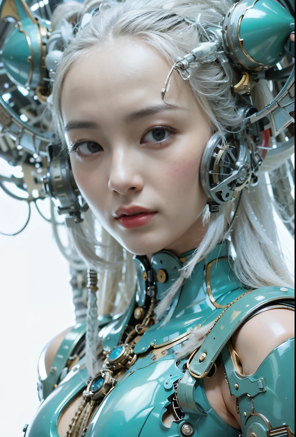 Masterpiece, (ultimate quality:1.2), 8k, Japanese woman in turtle-type powered suit, silver base with yellow and black accents, very beautiful face, mechanical, (mechanical bat wings), jet pack, hydraulic cylinder, power pipe, ultimately intricate details, full body shot, (ultimate photo Realistic:1.37), future metropolis at night, (Steampunk: 1.2), (Cyberpunk), Full body photo, Wide-angle shot