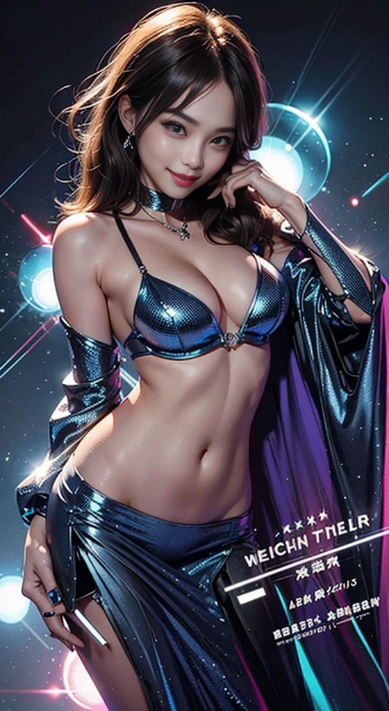 Disco lights glow,What a lovely smile、Slender beauty、Medium breasts are cool、No sleeve、Cleavage