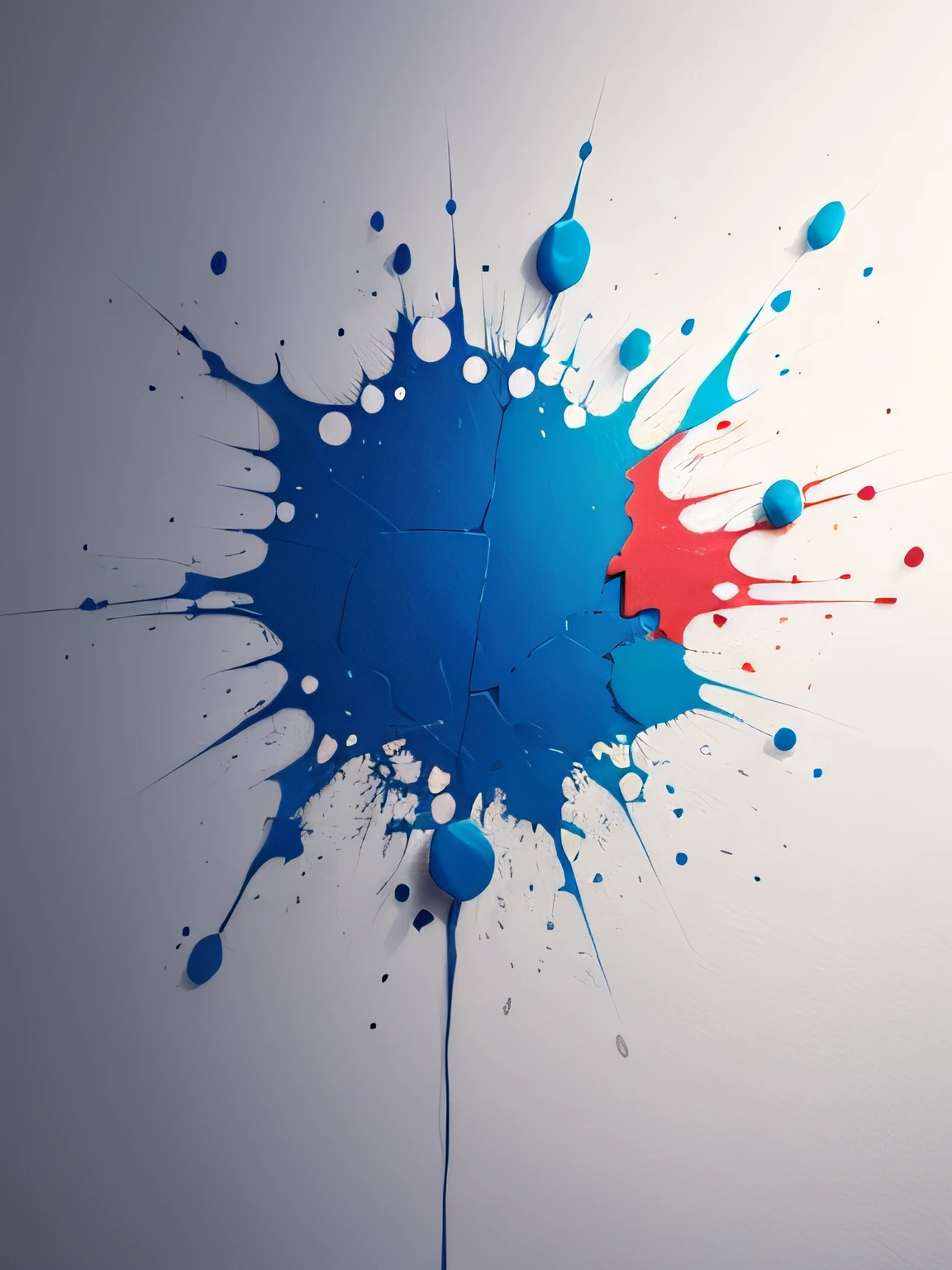 Only one paint exploding and spreading, white background, no human