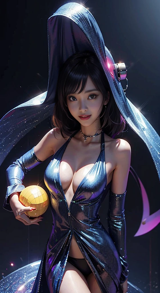 Disco lights glow,What a lovely smile、Slender beauty、Medium breasts are cool、No sleeve、Cleavage