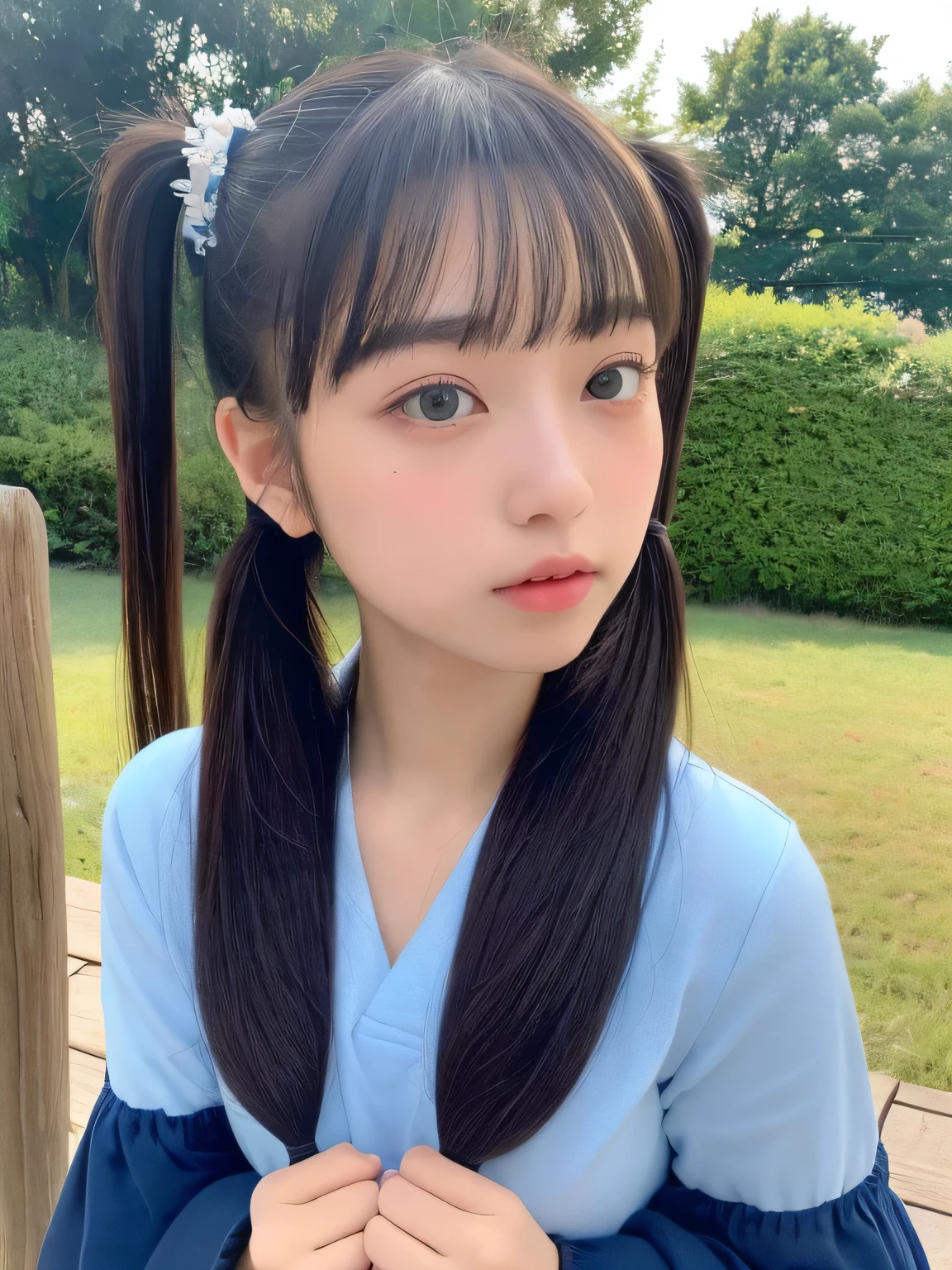 (highest quality、8k、32k、masterpiece、Hmph:1.2),17 years old、Japanese、Small breasts,Twin tails、navy blue girls' high school uniform:1.1,Idol Sculpture、Wet、smile、Pink wall、sexy、slender、smile、Shapely small breasts、