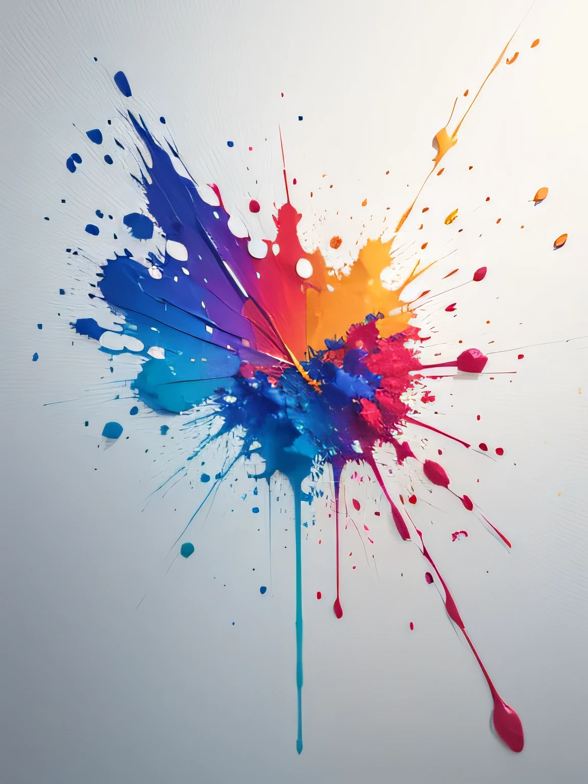 Only one paint exploding and spreading, white background, no human