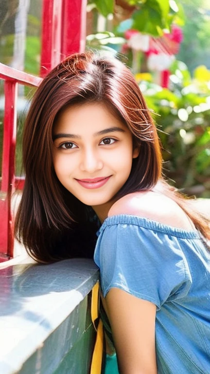 beautiful cute young attractive Indian teenage girl,village girl,18 years old, cute,Instagram model, short red_hair,colorful hair,warm,in cafe with sit,indian,little smiling, smooth face