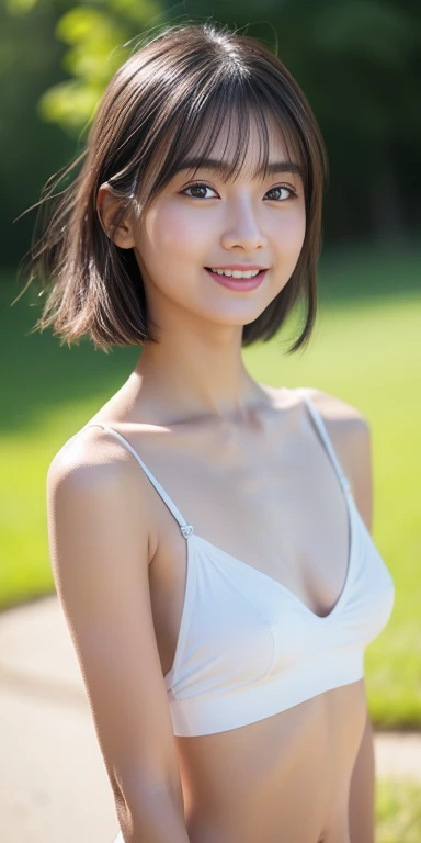 Browsing Caution、A neat female college student、 people、Baby Face、(maikurobikini、A long white camisole that covers the tummy、White panties)、Off-field、(Slime-ified、Great tit、flat 、Small breasts)、Photorealistic、detailed, Skin Texture, Super detailed、Delicate and sexy collarbone、Laughter、Highly detailed face、Detailed lips、Detailed Eyes、double eyelid
