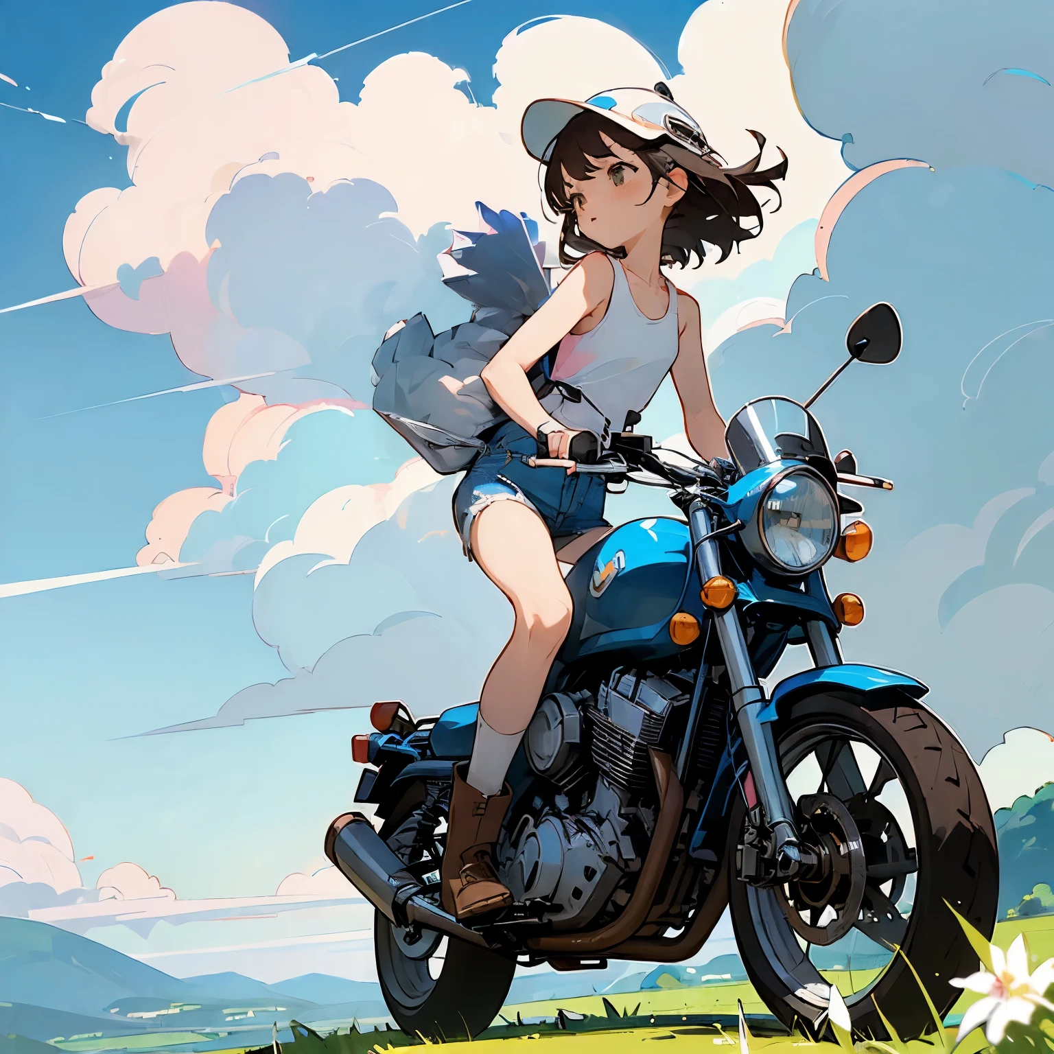(White clouds floating、Early summer sky:1.8)