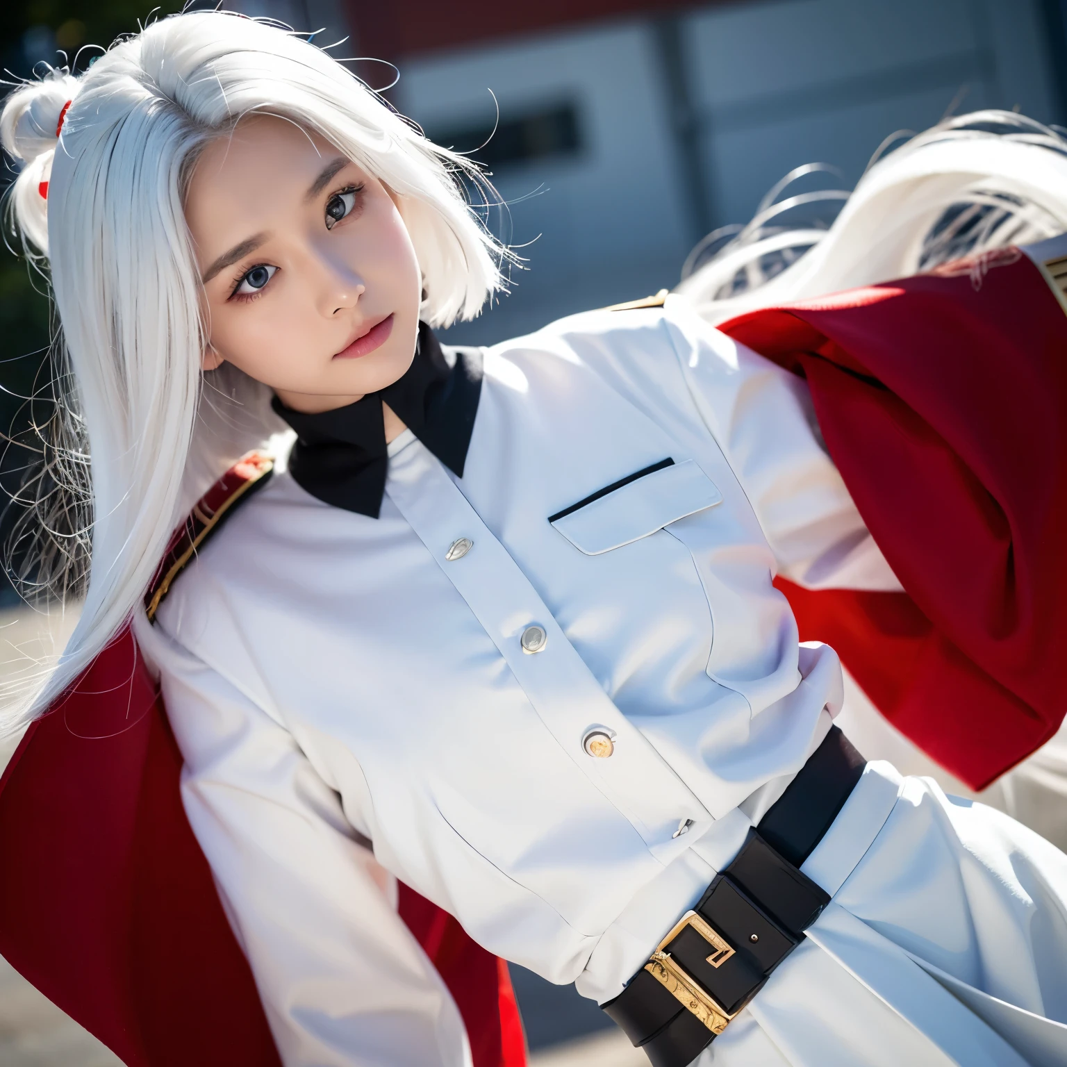 Two-dimensional woman,twelve years old,White hair, red eyes,Officer uniform,Japanese wind
