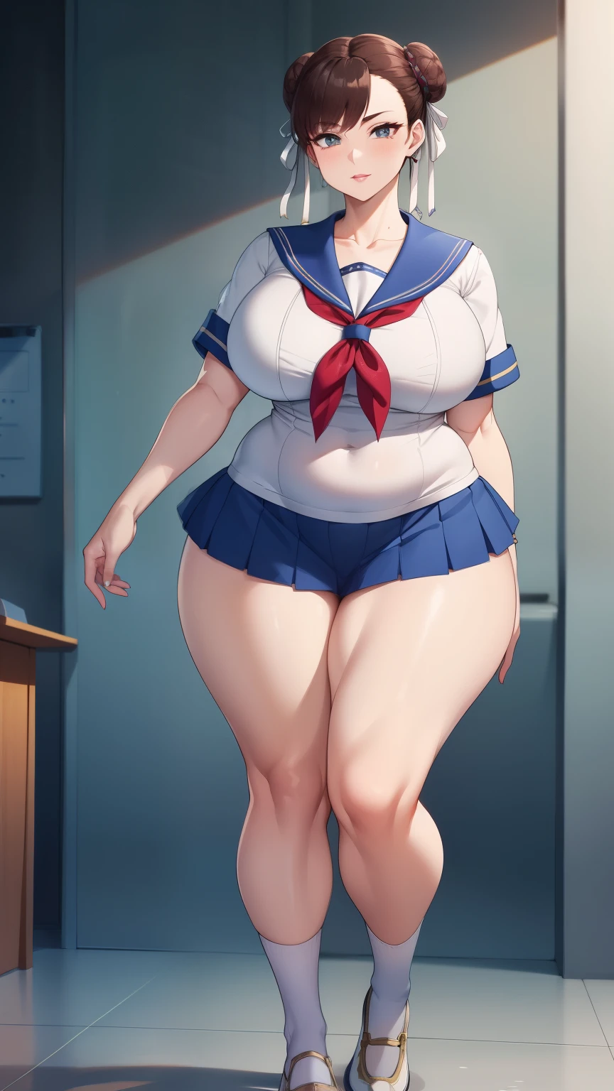 Large Breasts, Big Hips,Full Body Shot, Mature mother, Whipping the lower body, Plump thighs, ox, Seductive mature woman, Perfect body, Plus Size Model,high school girl,Sailor suit, The skirt is short,Mature woman wearing Sailor suit,Chunli