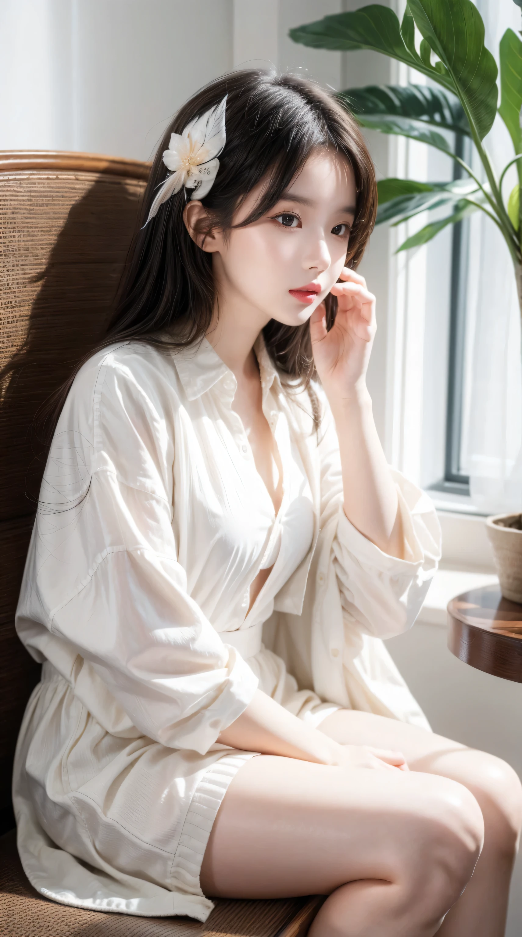 1 Girl, masterpiece, best quality, Reality, feather_doulikui, sitting