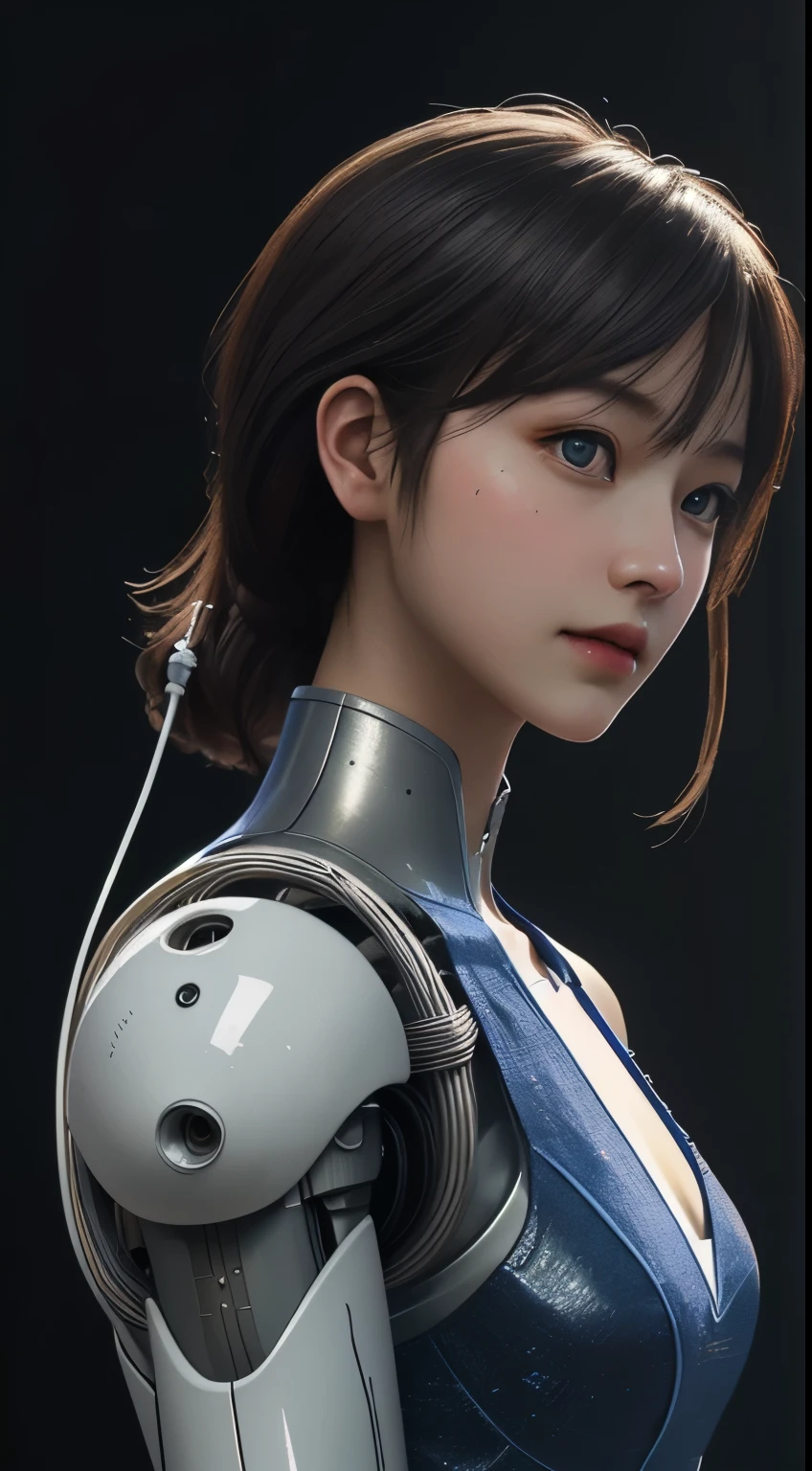 Complex 3D rendering of ultra detailed beautiful porcelain profile woman face, , ic parts, 150 mm, Beautiful studio soft light, Rim Light, Vivid details, Luxury Cyberpunk, Lace, hyperPractical, Anatomical, Facial muscles, Cables and wires, Microchip, elegant, Beautiful background, Octane Rendering, H. R. Giger Style, 8k, best quality, masterpiece, illustration, extremely delicate and beautiful, Extremely detailed ,CG ,Unite ,wallpaper, (Practical, photo-Practical:1.37),Astonishing, Fine details, masterpiece,best quality,official art, Extremely detailed CG Unite 8k wallpaper, absurd, incredibly absurd, , Silver beads, whole body