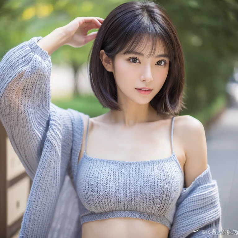 ((highest quality, 8k, masterpiece: 1.3)), 1 female, Japanese, wife, sexy, Cute face, The beauty of slim abs: 1.3, (Hairstyle Casual, big: 1.2), Knitted dress: 1.1, V neck design, Super slender face, Thin body type, Very small breasts, Very small waist, Delicate eyes, double eyelid, office, RAW Photos