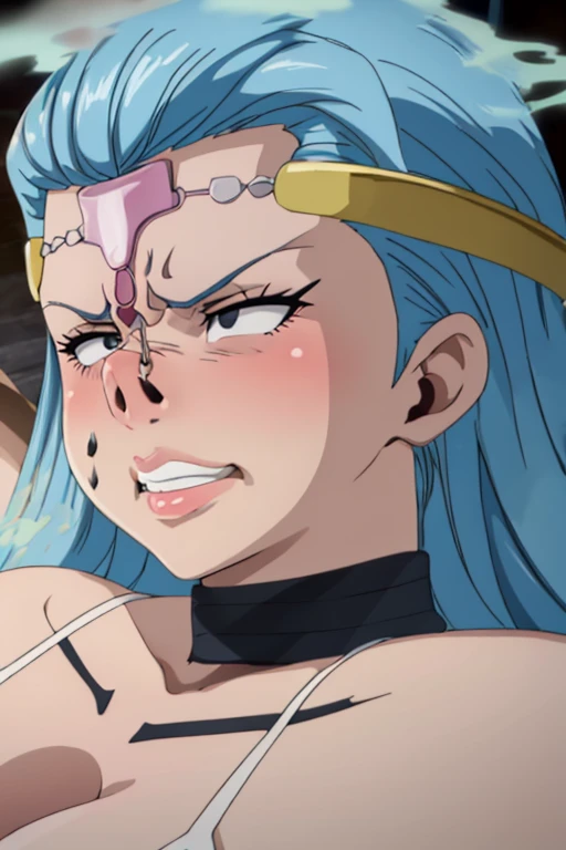 (Aquarius - Fairy Tail:1.5),(Nose Hook:1.5),(Facial Realism)超Swollen lips, Super thick lips, Kissing Face,, Glowing Skin,masterpiece, highest quality, naughty smile,(vapor:1.2), (Happy:1.4),(Ahegao:1.6),(Roll your eyes,1.6),(blowing foam through the mouth:1.2),(Attractive mature woman,Super strong super huge huge vulgar face:1.2),(Ahegao:1.8),(Roll your eyes:1.6),(Huge very angry face:1.6),(put on a mean look:1.8),(put on a mean look:1.8),masterpiece, highest quality,Super evil smile, blush, I breathe,Glowing Skin,highest quality, 8K, 32k, masterpiece, Detailed face, Lips Detail, Fine grain, double eyelid,(Bimbo face:1.5,Heavy makeup:1.5,Black gal:1.5 ),Pink thick lips,Swollen lips,(Widening pig nostrils:1.5),(Super super super enlarged nostrils:1.5),Iris,