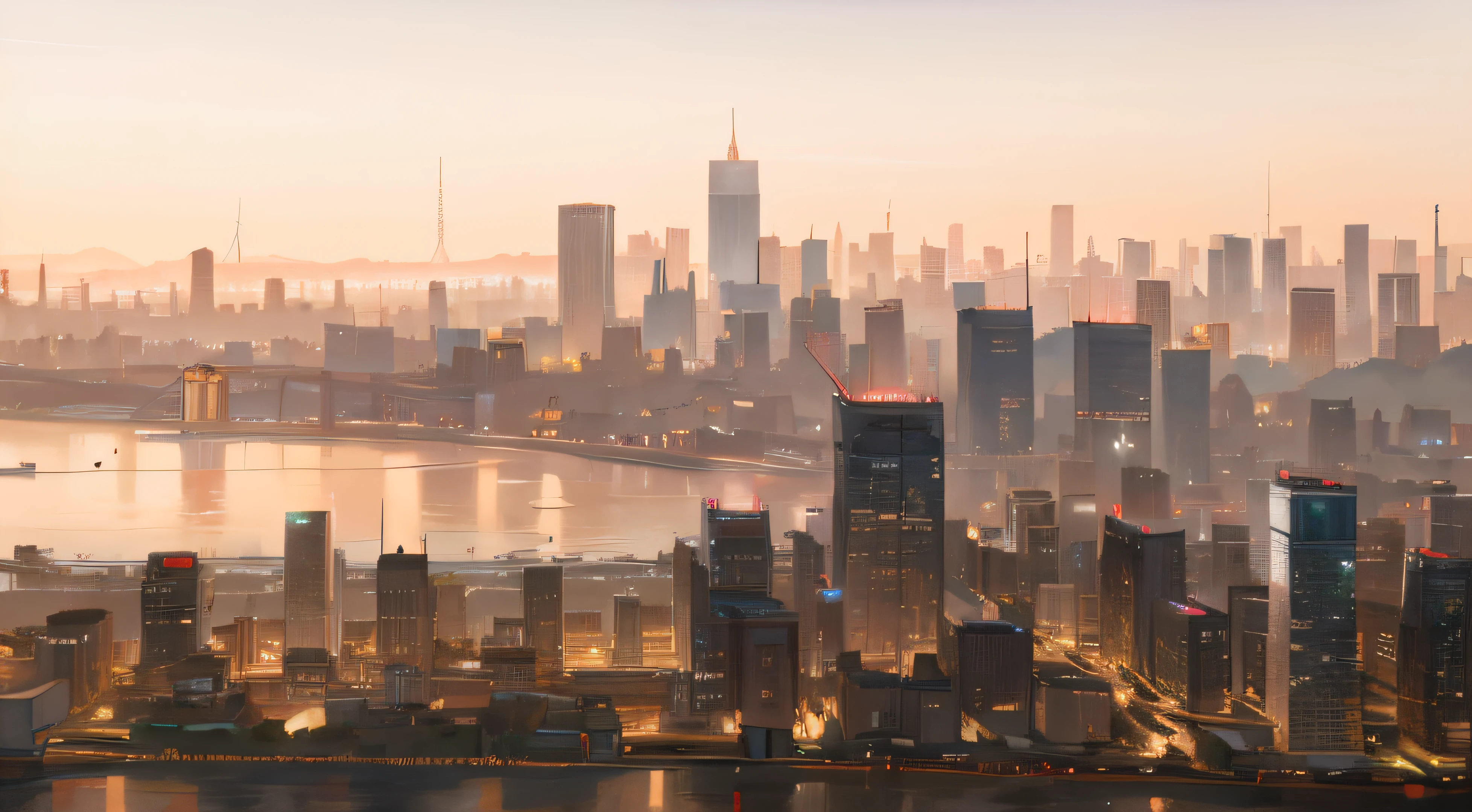 City skyline of Araphis,In the foreground are skyscrapers and rivers, prime time, City in the background, Beautiful city of the future, towering over a city, urban in the background, drone view of a city, Beautiful cityscape, by Bayard Wu, author:Chass is silent, aerial view of a city, Beautiful city