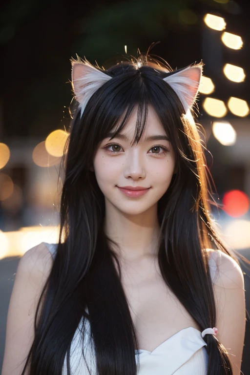 streaked hair, heart-shaped pupils, cat ears, light smile, Surrealism, depth of field, social media composition, pov, bokeh, ccurate, high details, high quality