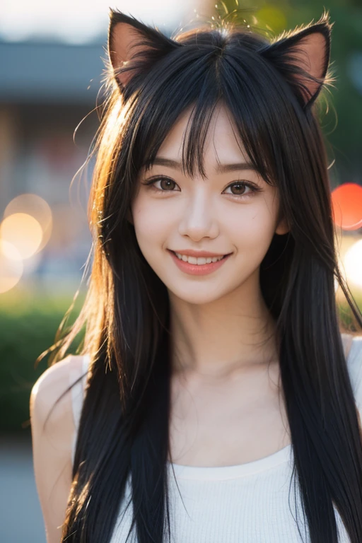 streaked hair, heart-shaped pupils, cat ears, light smile, Surrealism, depth of field, social media composition, pov, bokeh, ccurate, high details, high quality