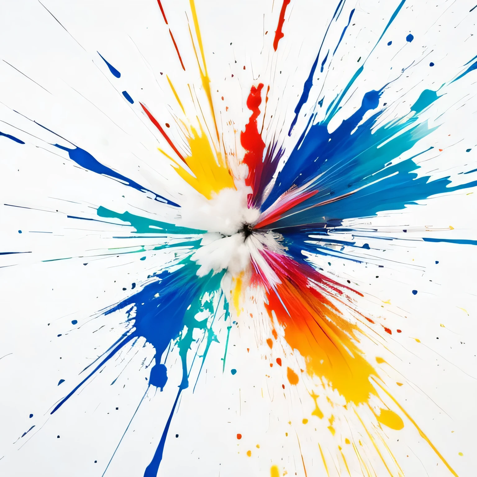 Only one colorful paint exploding and spreading, true white background, no human, no shadow