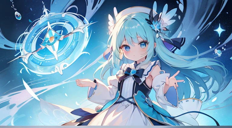 One girl、magical 、blue hairs、blue eyesagical Girl Costumeagic cane、​masterpiece、top-quality、Top image quality、cute little、magia、Using magic