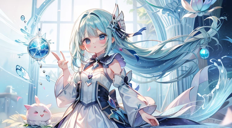 One girl、magical 、blue hairs、blue eyesagical Girl Costumeagic cane、masterpiece、top-quality、Top image quality、cute little、magia、Using magic