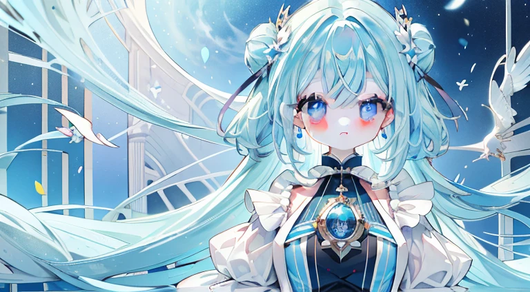 One girl、magical 、blue hairs、blue eyesagical Girl Costumeagic cane、​masterpiece、top-quality、Top image quality、cute little、magia、Using magic