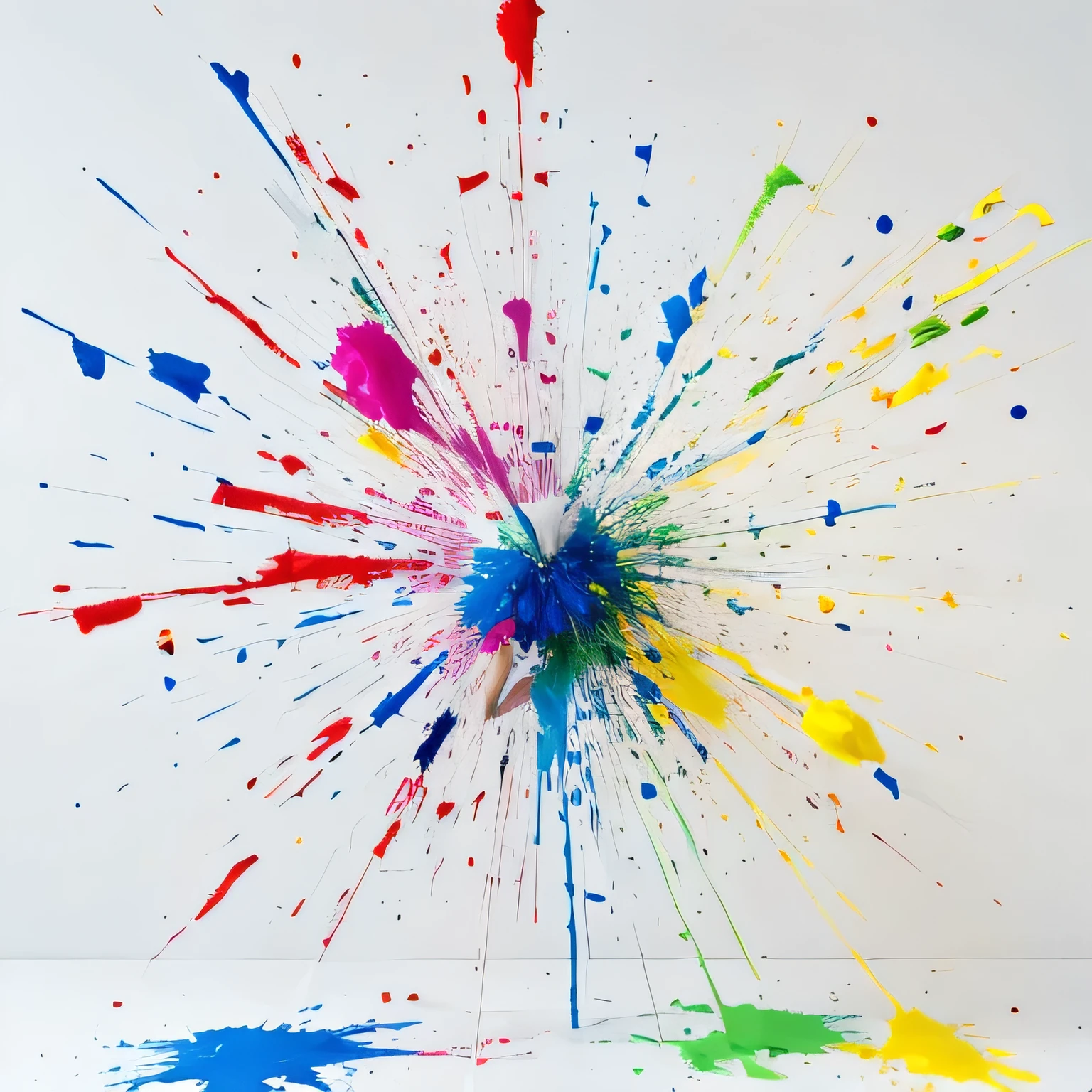 Only one colorful paint exploding and spreading, true white background, no human
