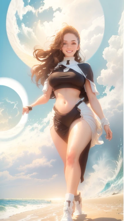 anime woman, mature, brunette, blue eyes, pale skin, thick body, large breasts, naked, pearls, ethereal, elegant, strings of thin beads, under the moonlight, lace ribbon
