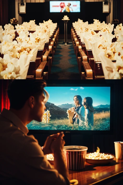 Giant screen　Right in front of you　Popcorn and cola　