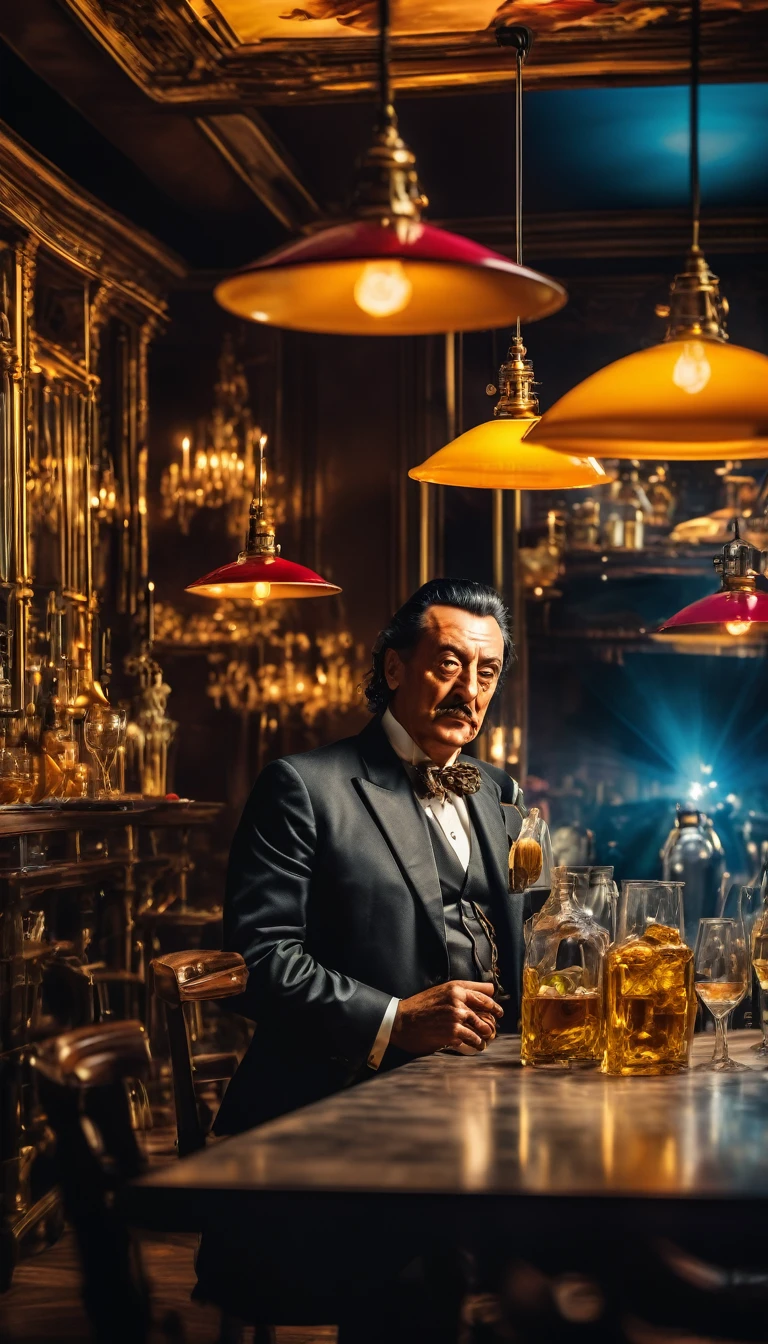 Restaurateurs in awe of Dali's reputation, background cinematic, hyper realistic, ultra detailed hyper realistic, photorealistic, Studio Lighting, reflections, dynamic pose, Cinematic, historical accuracy, Color Grading, Photography, Shot on 50mm lens, Ultra-Wide Angle, Depth of Field, hyper-detailed, beautifully color, 8k