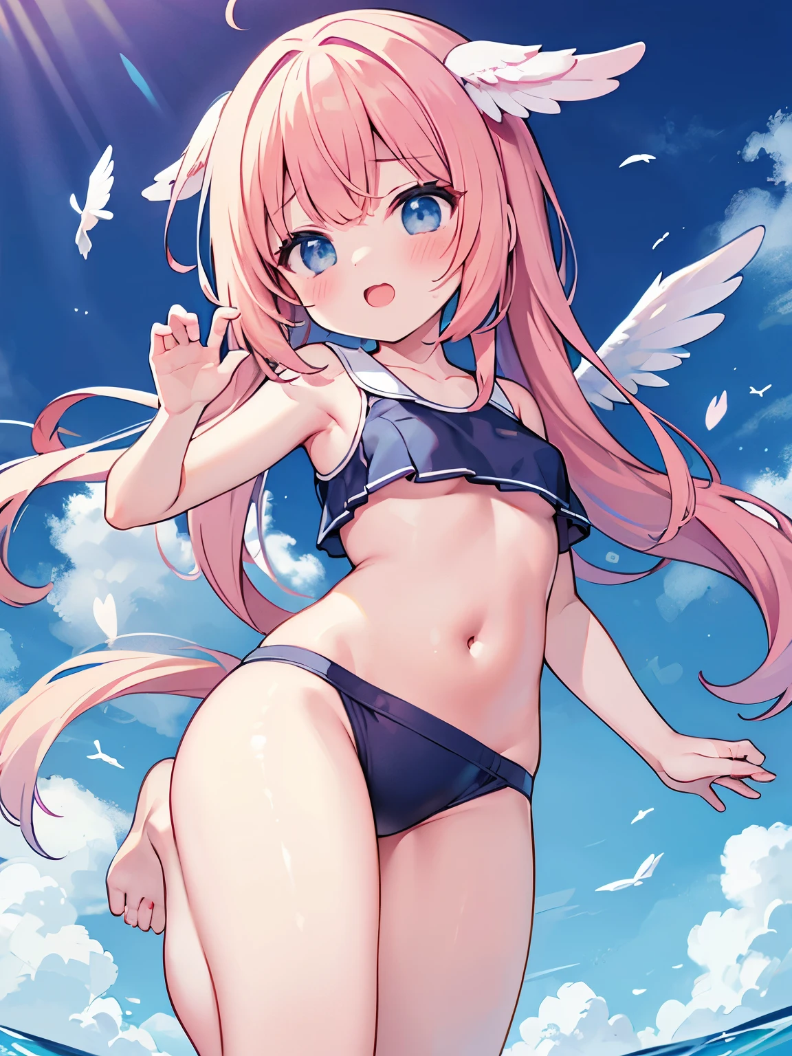 front、Singing Contest、Open your mouth、School Swimsuit、Small breasts、、Belly button、Underboob、Wings on the back、white、translucent、Cute pose、Thong、(Dynamic High Angle)、Running tightagical girl、gravure、Micro Pants、Chirarizum、high resolution、Ultra HD、#quality(8k,Very detailedなCGユニットの壁紙, masterpiece,High resolution,top-quality,top-quality real texture skin,Surreal,Increase the resolution,最高quality,Very detailed,NSFW Wallpapers,Cinematic,Golden Ratio), break ,(girl、naked、nude、Pussy、Nipples、Sexy pose),#1人のgirl(Black Hair、Braiding、ponytail,whole body),#background(night,Starry Sky,Townscape ),From the other side