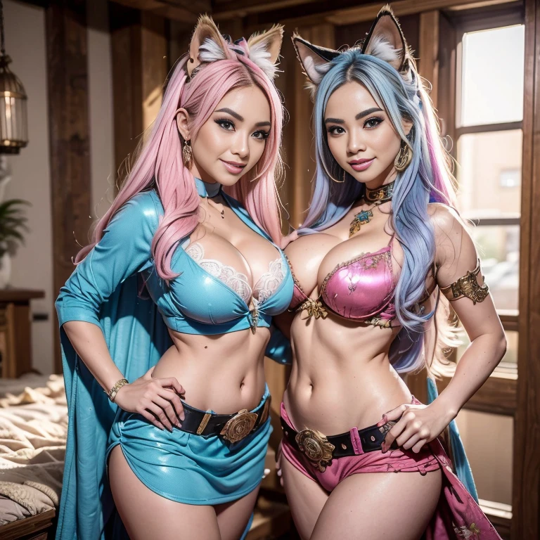  body, morning time, smiling, happy, bright sunshine, beach, blurred background, bokeh,realistic, ultra-detailed, big , malay, The whole body consists of a young girl with hijab Kimono, Eye makeup, 38 year old, Cat ears, Soft lighting, groups, Wear shabby clothes, , Tattered futuristic military uniform, Cat's paw badge, Pose, spot color, rendering by octane, Ultra-realistic intricate details, , , , two MAPAY women in lingerie posing for a picture in a room, oppai, posing together in bra, MIRA FILZAH and IMAN TAYORE, red bra, all red, oppai proportions,  :8k, 4 k, !, bottom angle, !!, Malay beauties, biomechanical oppai, fujita goro and jones, thicc, wearing hijab, hijab star, hijab gorgeous, hijab super model, Malaysian girls group,malay, The whole body consists of a young girl with hijab, Eye makeup, 21yo, Cat ears, Soft lighting, group, Wear shabby clothes, , Tattered futuristic , Cat's paw badge, Pose, spot color, rendering by octane, Ultra-realistic intricate details, Cinematic, 8K resolution, 70mm, emphasis lighting, Global illumination, (((wearing a  belt design by LV))) Surreal full-body figure, Beautiful and delicate body and face, gorgeous figure, ssmile, Titillating，Surreal full-body figure，Beautiful and detailed body and face, Super vista, White skin of the, vivd colour,🔥8k, (masterpiece), (((highest quality)), (super detailed), 2 girls, (iridescent hair, colorful hair, half blue and half pink hair: 1.2), 38 years old, (Gorgeous Malay Girls: 1.2), outdoor, bangs, smile, sky blue eyes, perfect hands, perfect hands, hand details, corrected fingers. Earrings, Night Store + Background, looking_at_viewer, Cowboy Shot, Top Quality, Rich Detail, Perfect Image Quality, , slender body