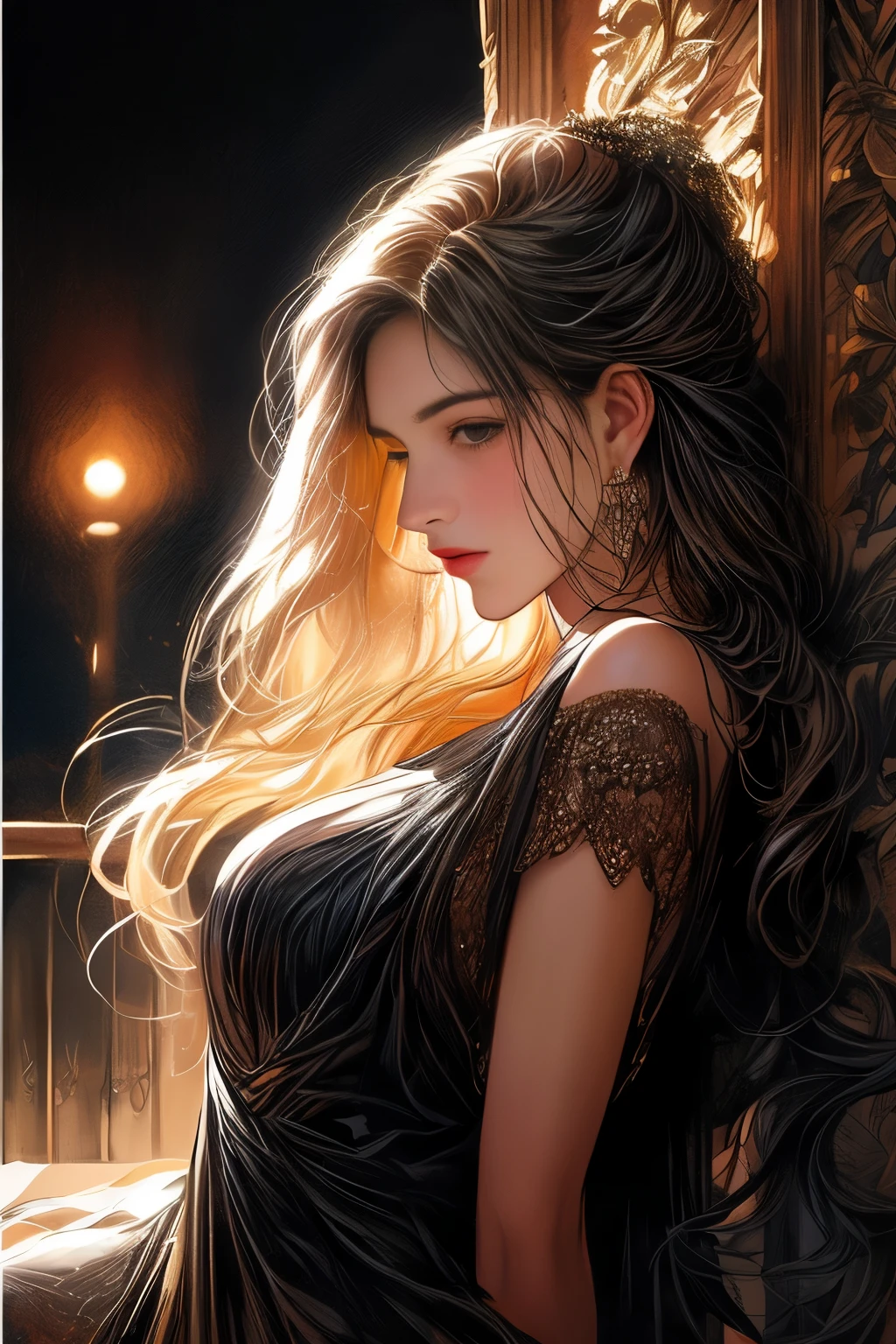 detailed figure, vibrant colors, intense lighting effects. Here is the prompt for the given theme:

"A beautiful girl with detailed facial features, including beautiful eyes, a delicate nose, and alluring lips. She is the centerpiece of the artwork, exuding an erotic vibe. The artwork showcases a high level of detail, providing an ultra-detailed depiction of the girl's figure. The colors used in the artwork are vibrant and lively, creating a visually captivating effect. The lighting effects in the artwork are intense and dramatic, adding depth and dimension to the overall composition. The medium used to create the artwork is a combination of digital illustration and sensual fine art painting. The overall image quality is of the highest caliber, with a resolution of 4k or 8k, and it possesses a realistic and photorealistic aesthetic, capturing every intricate detail of the girl's form and creating a masterpiece that is visually stunning. The color palette used in the artwork is rich and diverse, incorporating a wide range of seductive hues. The lighting in the artwork is carefully designed to accentuate the girl's features and create a mesmerizing atmosphere. The artwork portrays an erotic scene that can be both sensual and captivating, invoking strong emotions in the viewer. The overall composition is balanced and harmonious, with a focus on the girl's allure and captivating presence. This artwork showcases the beauty and allure of the female form in a distinctive and eye-catching manner." 