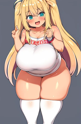 clear_image, Curvy ,One girl, Have, White Background, Both sides up ,{{{Plump, thick thighs}}}、Knee-high socks,Are standing,Full Body Shot、Happy ,Perfect body
