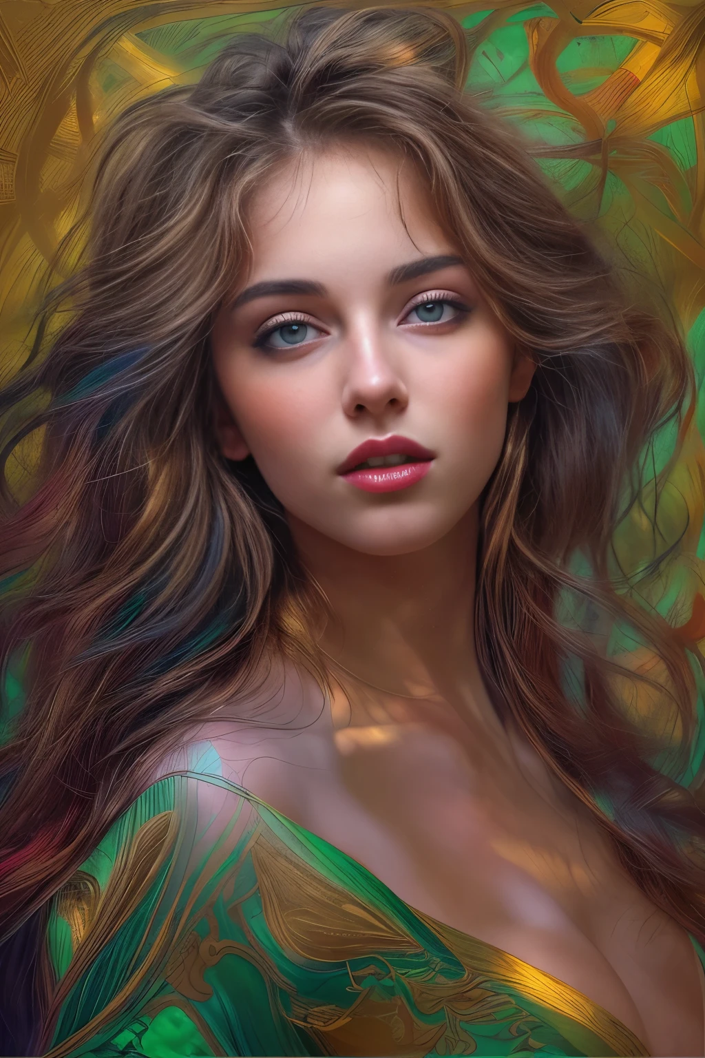 detailed figure, vibrant colors, intense lighting effects. Here is the prompt for the given theme:

"A beautiful girl with detailed facial features, including beautiful eyes, a delicate nose, and alluring lips. She is the centerpiece of the artwork, exuding an erotic vibe. The artwork showcases a high level of detail, providing an ultra-detailed depiction of the girl's figure. The colors used in the artwork are vibrant and lively, creating a visually captivating effect. The lighting effects in the artwork are intense and dramatic, adding depth and dimension to the overall composition. The medium used to create the artwork is a combination of digital illustration and sensual fine art painting. The overall image quality is of the highest caliber, with a resolution of 4k or 8k, and it possesses a realistic and photorealistic aesthetic, capturing every intricate detail of the girl's form and creating a masterpiece that is visually stunning. The color palette used in the artwork is rich and diverse, incorporating a wide range of seductive hues. The lighting in the artwork is carefully designed to accentuate the girl's features and create a mesmerizing atmosphere. The artwork portrays an erotic scene that can be both sensual and captivating, invoking strong emotions in the viewer. The overall composition is balanced and harmonious, with a focus on the girl's allure and captivating presence. This artwork showcases the beauty and allure of the female form in a distinctive and eye-catching manner." 